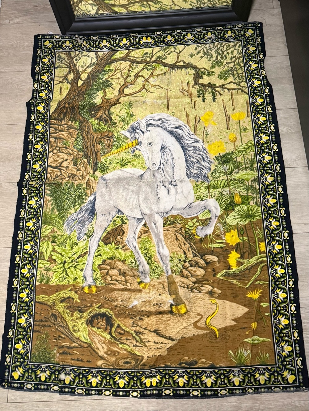 Vintage 1970s A.T.C. New York Tapestry Unicorn Fairycore Faeirecore Made Art